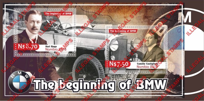 Namibia 2018 BMW Cars Illegal Stamp Souvenir Sheet of 2