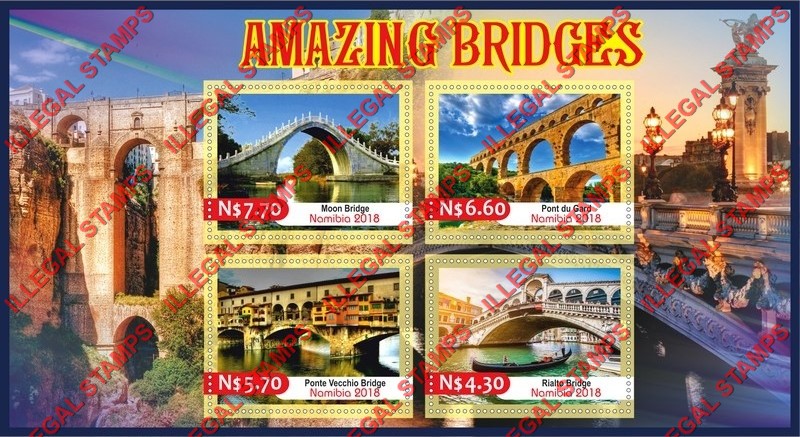 Namibia 2018 Bridges (different) Illegal Stamp Souvenir Sheet of 4