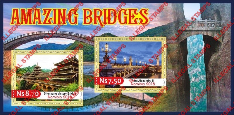 Namibia 2018 Bridges (different) Illegal Stamp Souvenir Sheet of 2