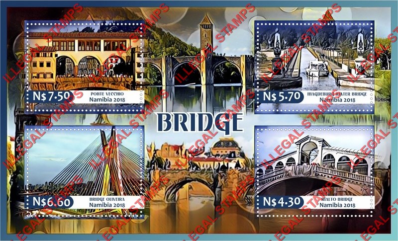 Namibia 2018 Bridges Illegal Stamp Souvenir Sheet of 4