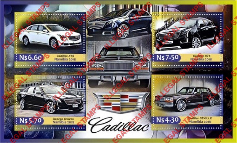 Namibia 2018 Cadillac Cars Illegal Stamp Souvenir Sheet of 4