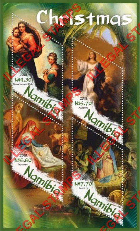 Namibia 2018 Christmas Paintings Illegal Stamp Souvenir Sheet of 4