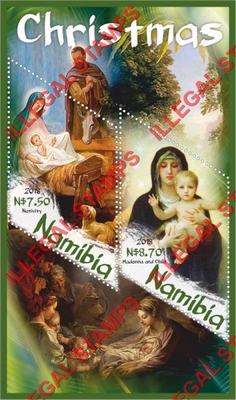Namibia 2018 Christmas Paintings Illegal Stamp Souvenir Sheet of 2