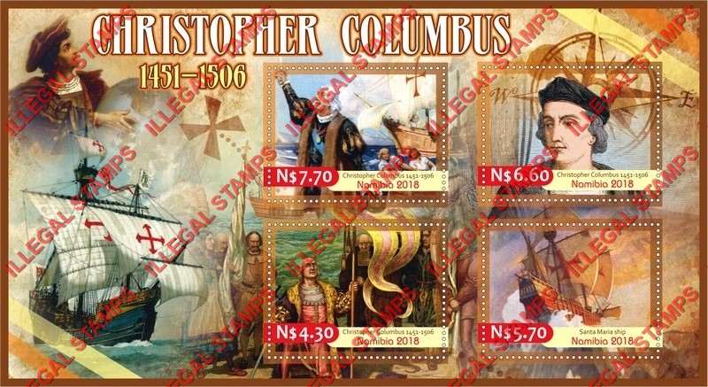 Namibia 2018 Christopher Columbus (different) Illegal Stamp Souvenir Sheet of 4