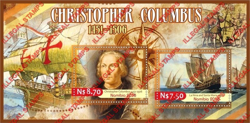 Namibia 2018 Christopher Columbus (different) Illegal Stamp Souvenir Sheet of 2
