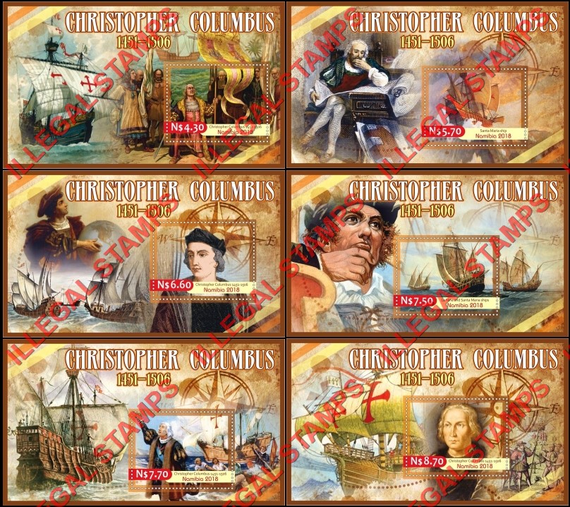 Namibia 2018 Christopher Columbus (different) Illegal Stamp Souvenir Sheets of 1