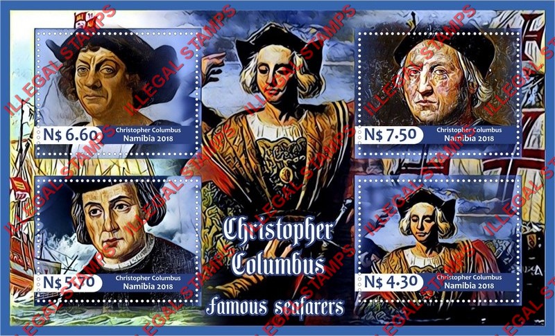 Namibia 2018 Christopher Columbus Illegal Stamp Souvenir Sheet of 4