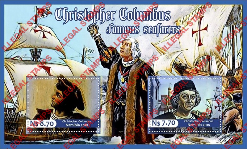Namibia 2018 Christopher Columbus Illegal Stamp Souvenir Sheet of 2