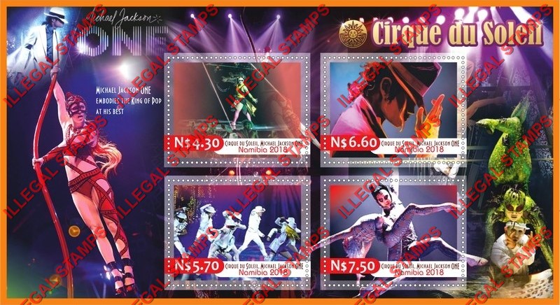 Namibia 2018 Circus Cirque du Soleil Michael Jackson ONE Illegal Stamp Souvenir Sheet of 4