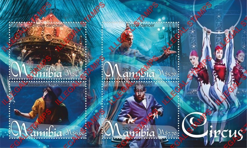 Namibia 2018 Circus Illegal Stamp Souvenir Sheet of 4