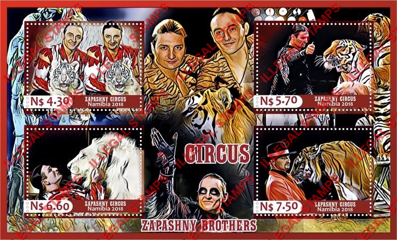 Namibia 2018 Circus Zapashny Brothers Illegal Stamp Souvenir Sheet of 4
