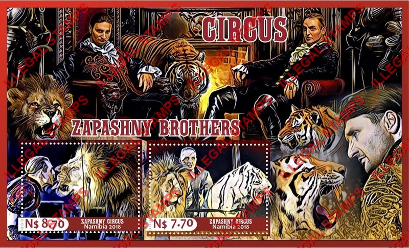 Namibia 2018 Circus Zapashny Brothers Illegal Stamp Souvenir Sheet of 2