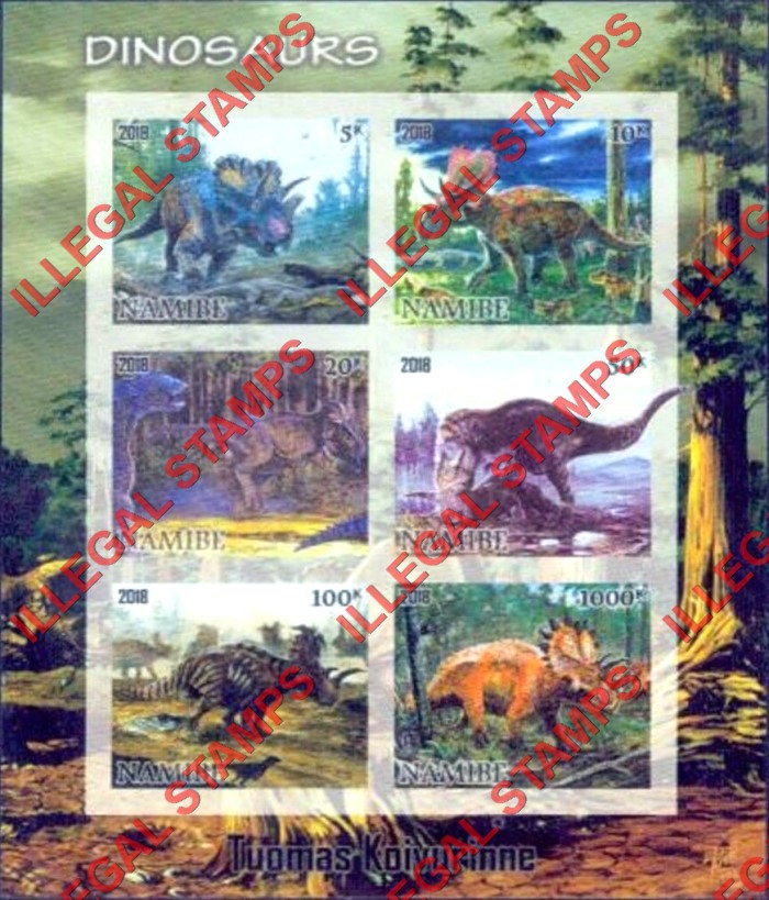 Namibia 2018 Dinosaurs Illegal Stamp Souvenir Sheet of 6 Inscribed NAMIBE (Sheet 2)