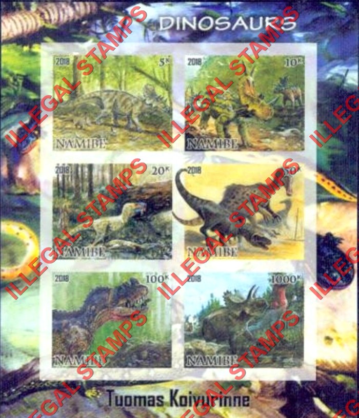 Namibia 2018 Dinosaurs Illegal Stamp Souvenir Sheet of 6 Inscribed NAMIBE (Sheet 3)