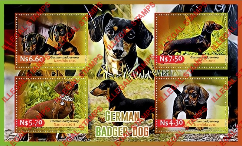 Namibia 2018 Dogs German Badger Illegal Stamp Souvenir Sheet of 4