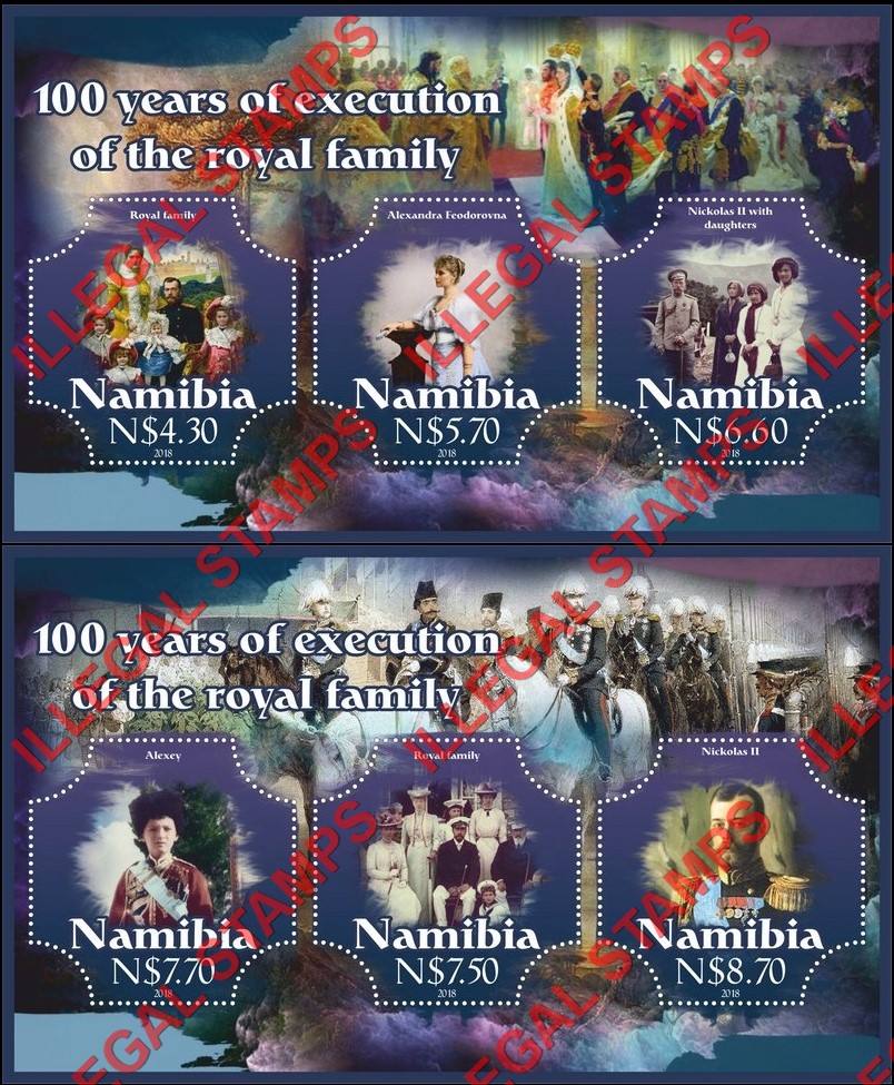 Namibia 2018 Execution of the Russian Royal Family Nicholas II Illegal Stamp Souvenir Sheets of 3