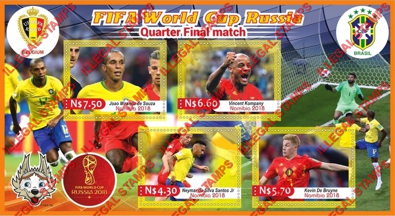 Namibia 2018 FIFA World Cup Soccer in Russia Quarter Final Match Illegal Stamp Souvenir Sheet of 4
