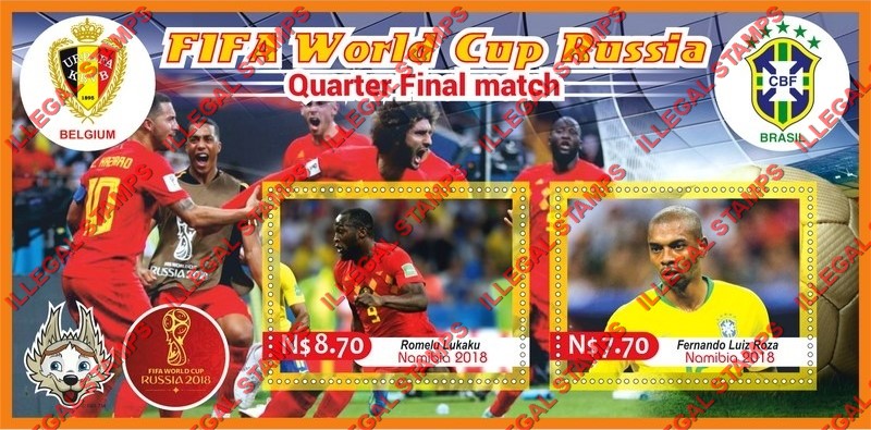 Namibia 2018 FIFA World Cup Soccer in Russia Quarter Final Match Illegal Stamp Souvenir Sheet of 2