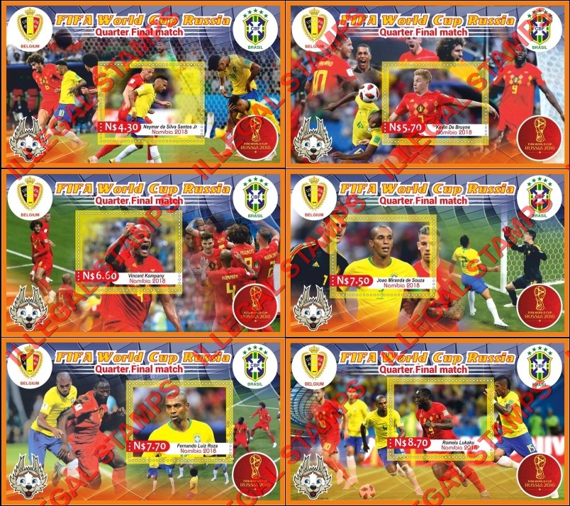 Namibia 2018 FIFA World Cup Soccer in Russia Quarter Final Match Illegal Stamp Souvenir Sheets of 1
