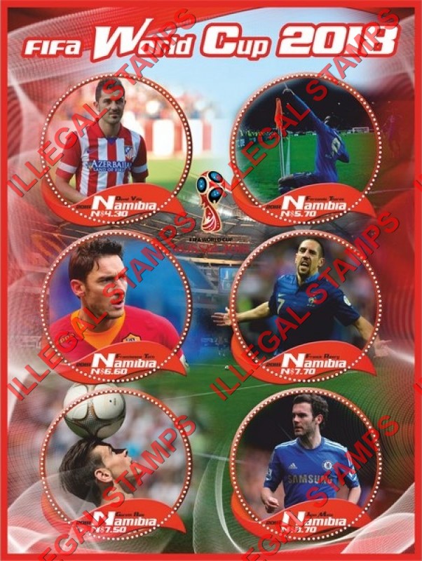 Namibia 2018 FIFA World Cup Soccer in Russia Illegal Stamp Souvenir Sheets of 6 (Sheet 4)