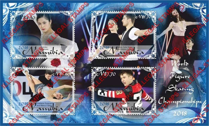 Namibia 2018 Figure Skating World Championships Illegal Stamp Souvenir Sheet of 4