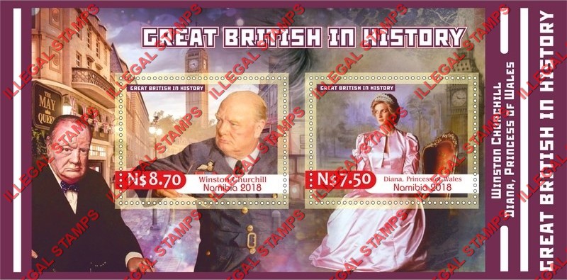 Namibia 2018 Great British People in History Illegal Stamp Souvenir Sheet of 2