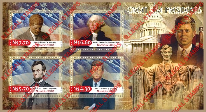 Namibia 2018 Great USA Presidents Illegal Stamp Souvenir Sheet of 4