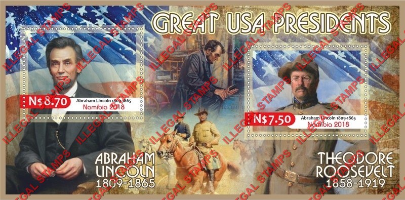 Namibia 2018 Great USA Presidents Illegal Stamp Souvenir Sheet of 2