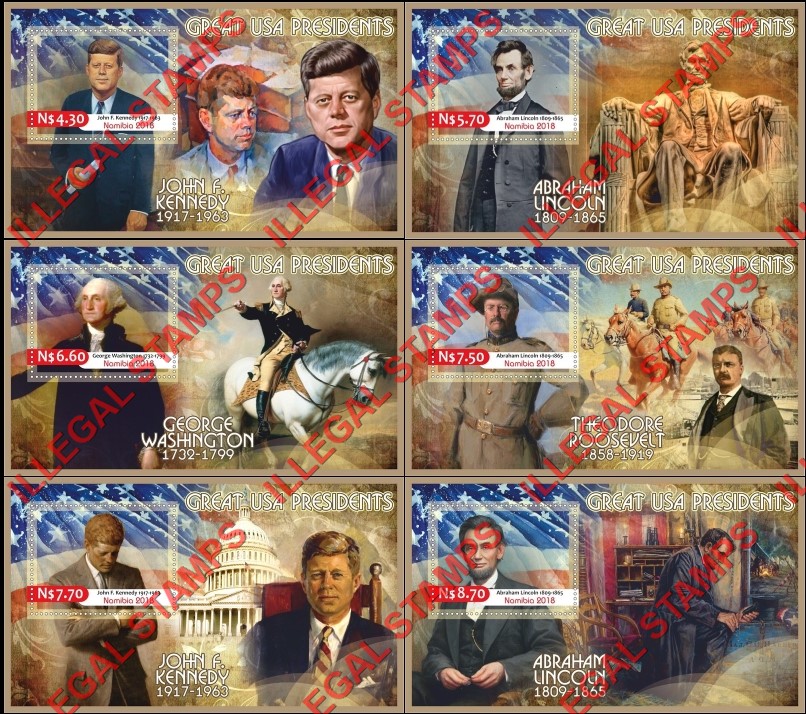 Namibia 2018 Great USA Presidents Illegal Stamp Souvenir Sheets of 1