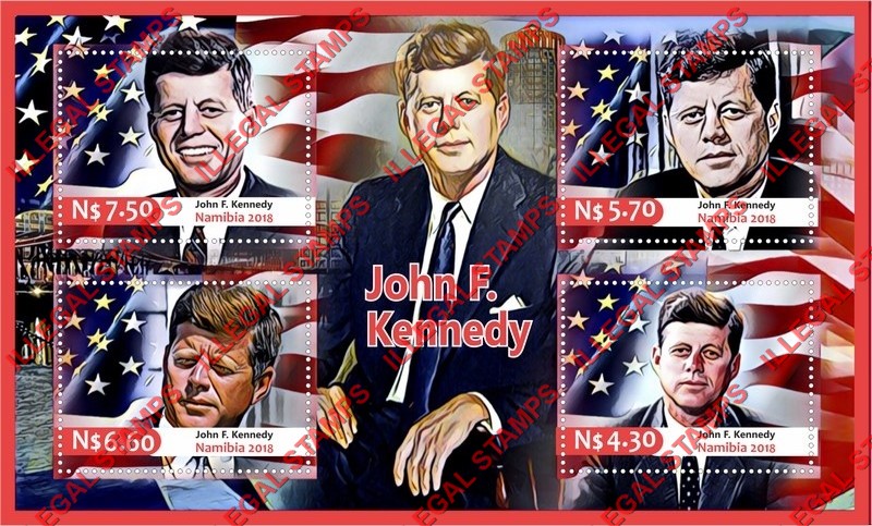 Namibia 2018 John F. Kennedy (different) Illegal Stamp Souvenir Sheet of 4