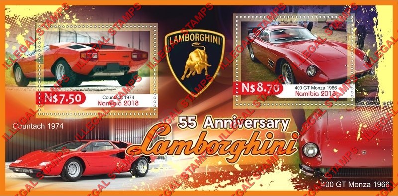 Namibia 2018 Lamborghini Illegal Stamp Souvenir Sheet of 2