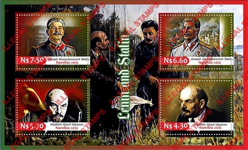 Namibia 2018 Lenin and Stalin (different) Illegal Stamp Souvenir Sheet of 4