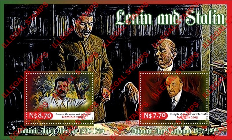 Namibia 2018 Lenin and Stalin (different) Illegal Stamp Souvenir Sheet of 2