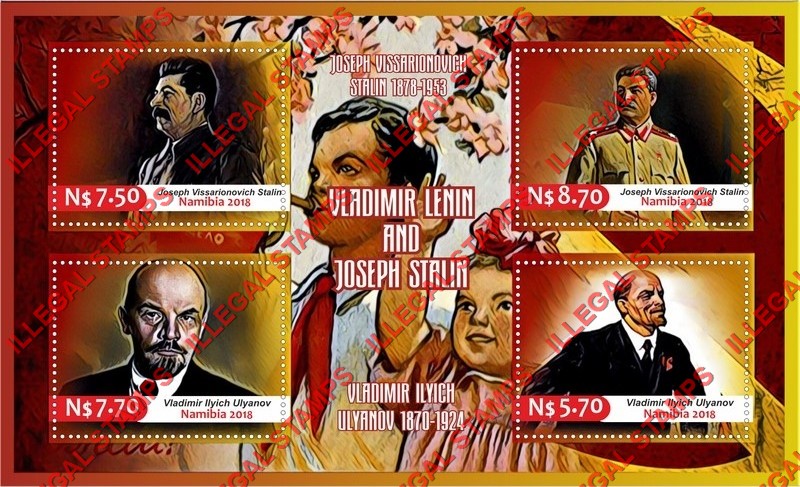 Namibia 2018 Lenin and Stalin Illegal Stamp Souvenir Sheet of 4