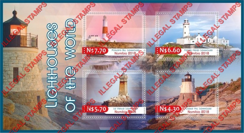 Namibia 2018 Lighthouses of the World Illegal Stamp Souvenir Sheet of 4