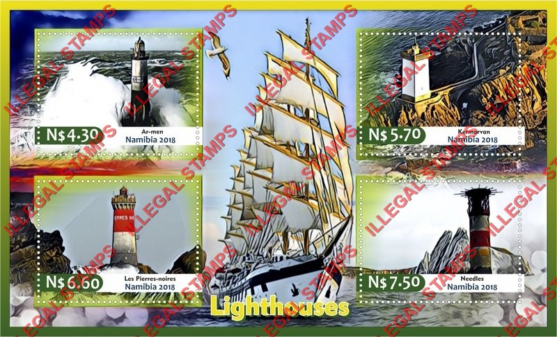 Namibia 2018 Lighthouses Illegal Stamp Souvenir Sheet of 4