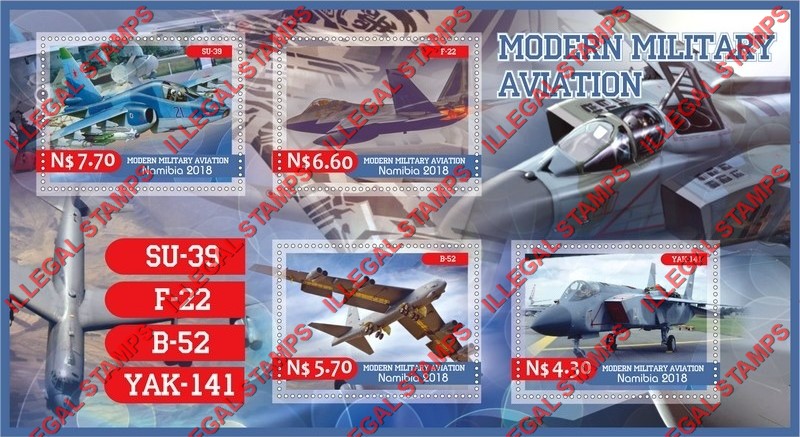 Namibia 2018 Modern Military Aviation Illegal Stamp Souvenir Sheet of 4
