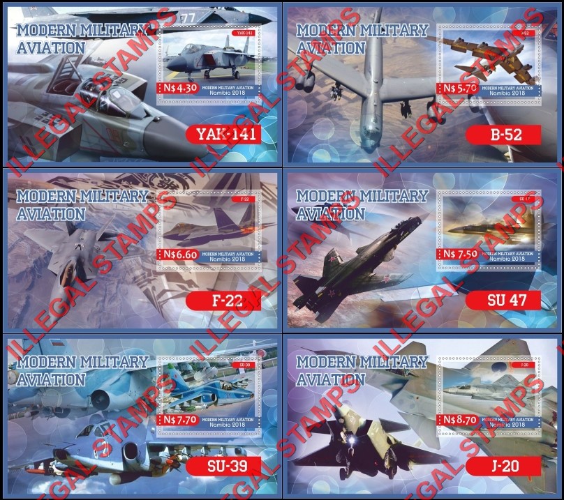 Namibia 2018 Modern Military Aviation Illegal Stamp Souvenir Sheets of 1
