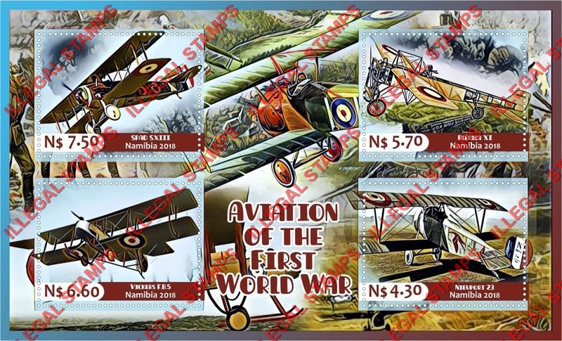 Namibia 2018 Military Aviation of World War I Illegal Stamp Souvenir Sheet of 4
