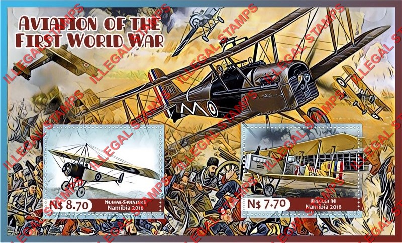 Namibia 2018 Military Aviation of World War I Illegal Stamp Souvenir Sheet of 2
