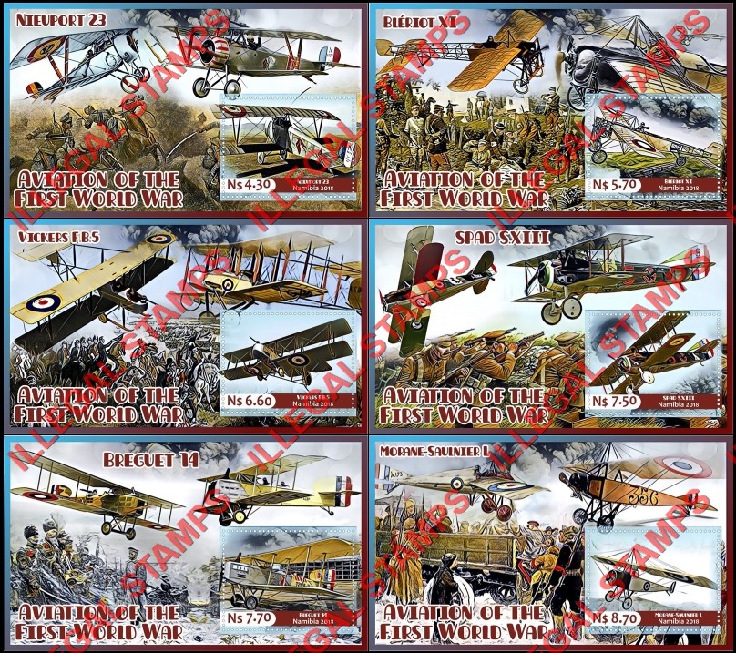 Namibia 2018 Military Aviation of World War I Illegal Stamp Souvenir Sheets of 1