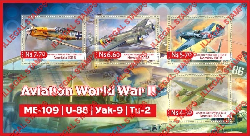 Namibia 2018 Military Aviation of World War II (different a) Illegal Stamp Souvenir Sheet of 4