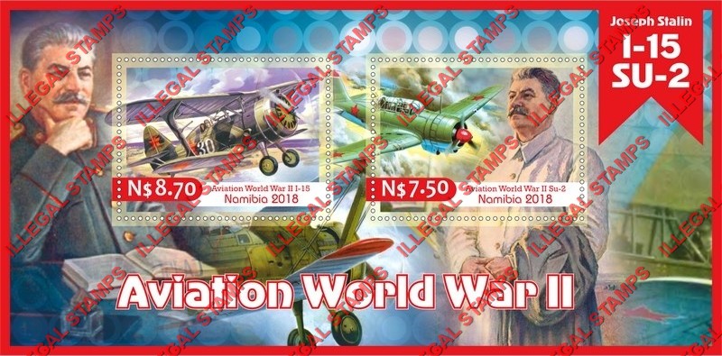 Namibia 2018 Military Aviation of World War II (different a) Illegal Stamp Souvenir Sheet of 2