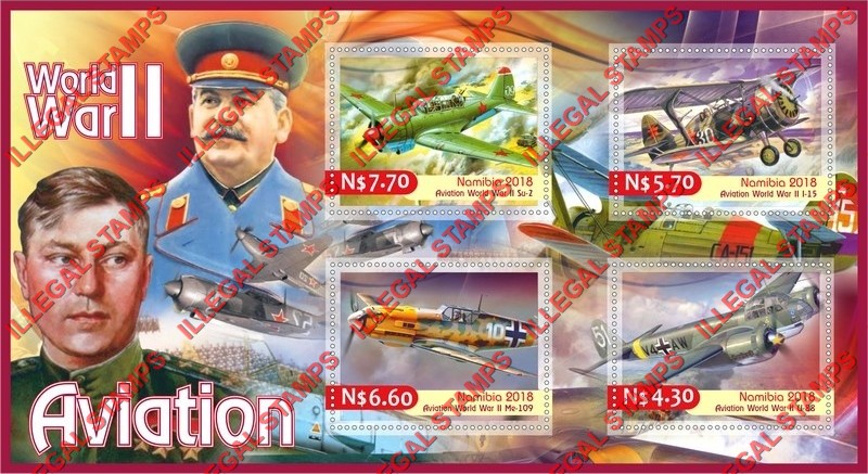 Namibia 2018 Military Aviation of World War II (different) Illegal Stamp Souvenir Sheet of 4