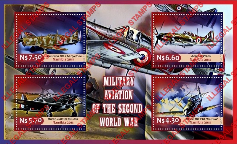 Namibia 2018 Military Aviation of World War II Illegal Stamp Souvenir Sheet of 4