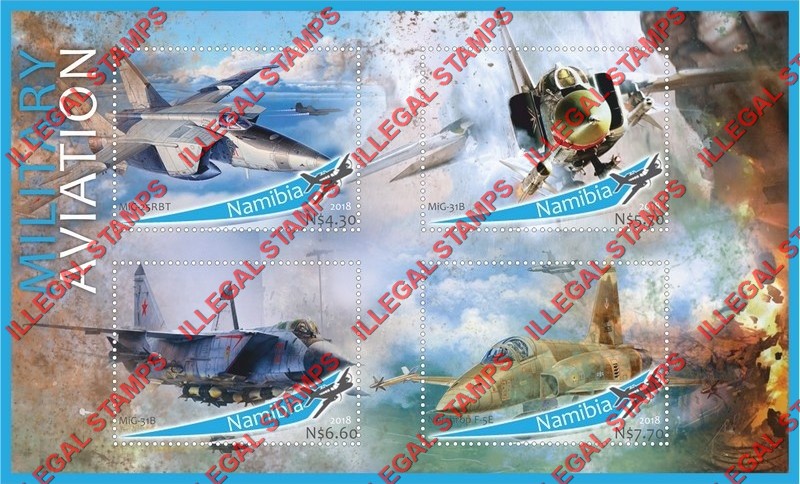 Namibia 2018 Military Aviation Illegal Stamp Souvenir Sheet of 4