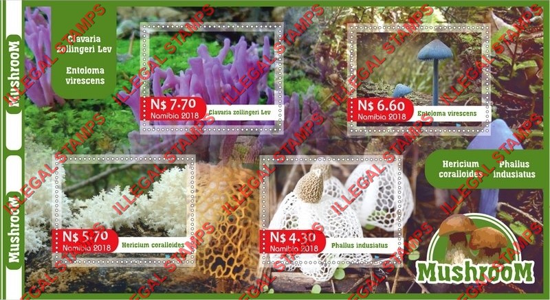 Namibia 2018 Mushrooms (different) Illegal Stamp Souvenir Sheet of 4