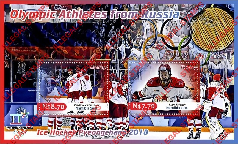 Namibia 2018 Olympic Athletes from Russia Ice Hockey PyeongChang Illegal Stamp Souvenir Sheet of 2