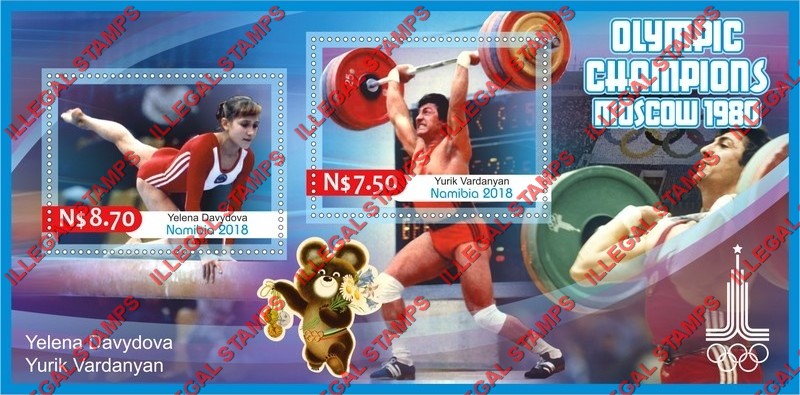 Namibia 2018 Olympic Champions in Moscow 1980 Illegal Stamp Souvenir Sheet of 2