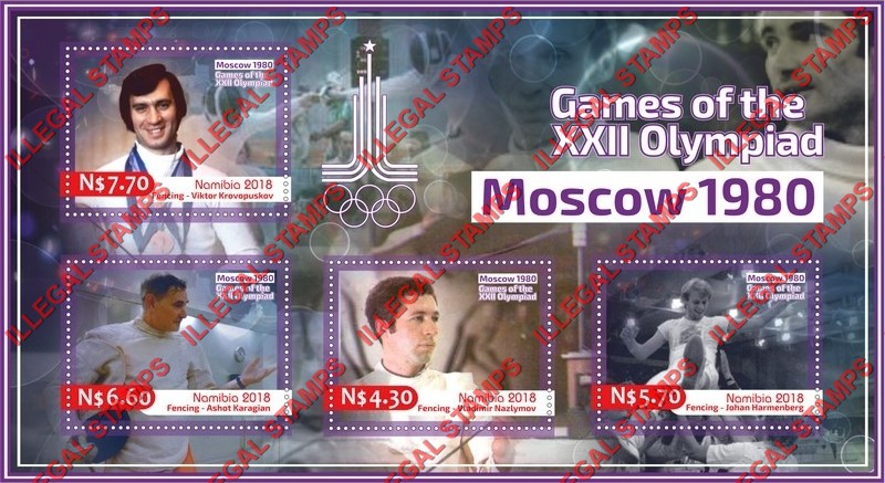 Namibia 2018 Olympic Games in Moscow 1980 Fencing Illegal Stamp Souvenir Sheet of 4